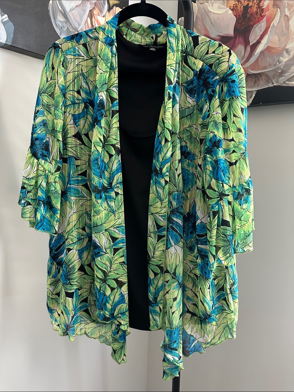 Sara Michelle bold tropical leaf print with attached black top underneath